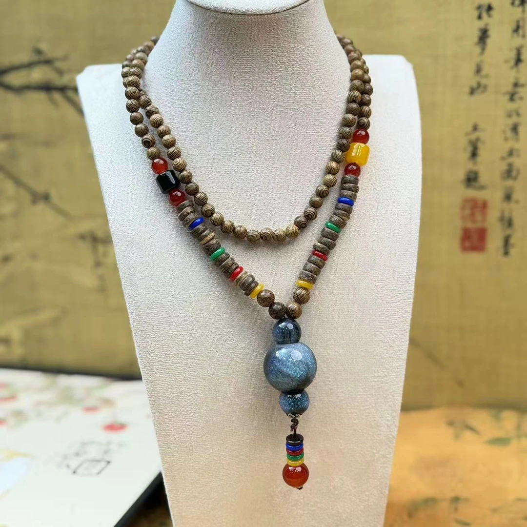 DA-1223-圆珠蓝沙色木珠链毛衣链