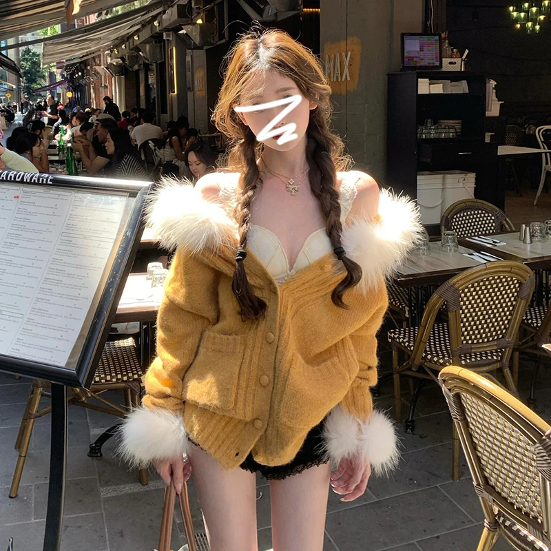 慵懒风超好看黄色毛衣外套女秋冬季2024年新款高级感软糯针织开衫