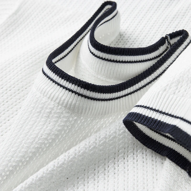 约文库费高端时尚春夏季男士短袖T恤镂空针织衫圆领透气休闲打底T