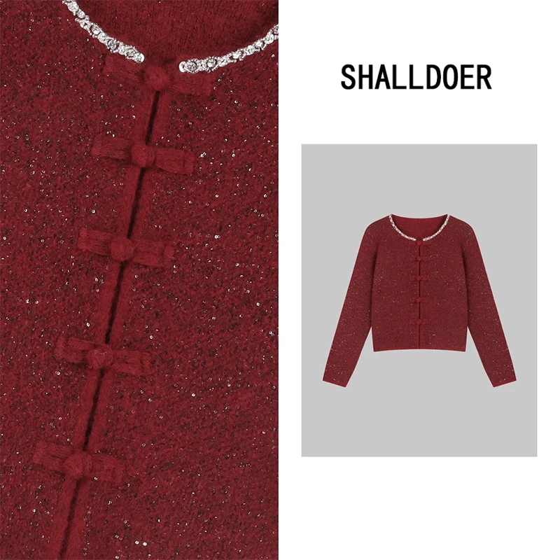 新中式国风设计感重工串钻毛衣女2025年春季新款圆领针织开衫上衣