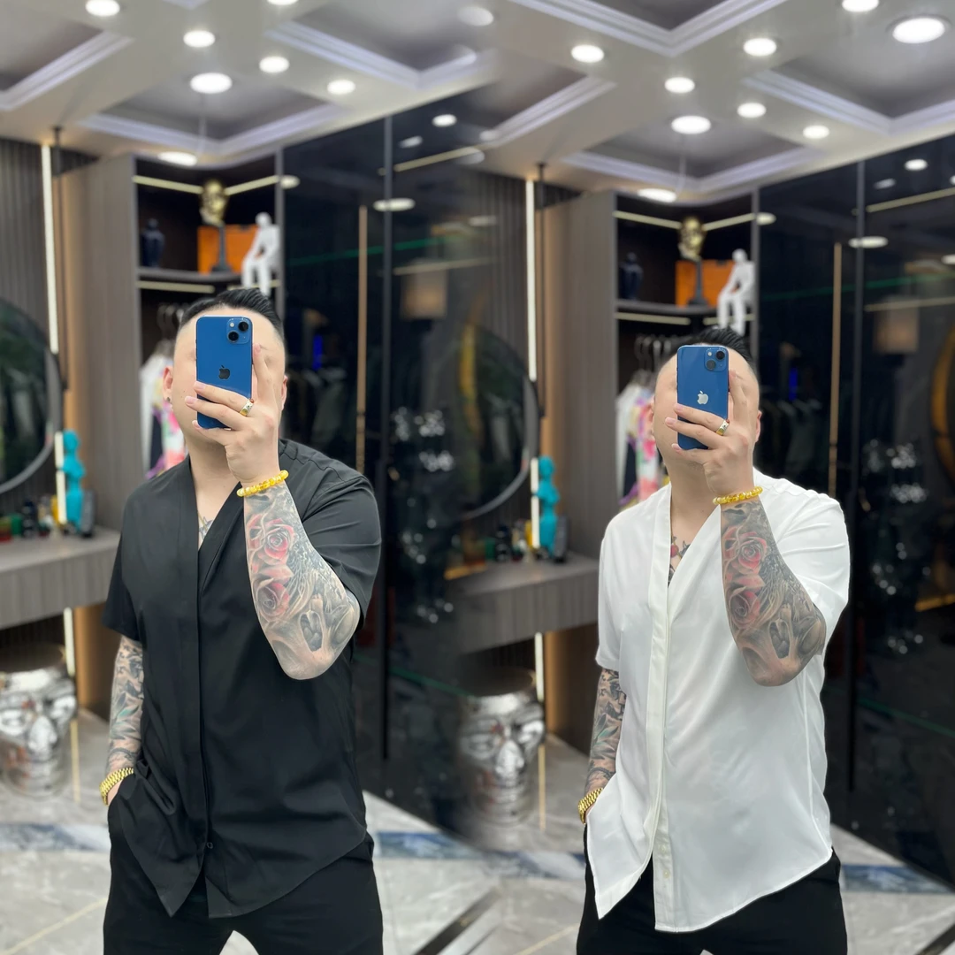 SH轻奢时尚高端男士无领简约极简风修身休闲衬衫DX36003