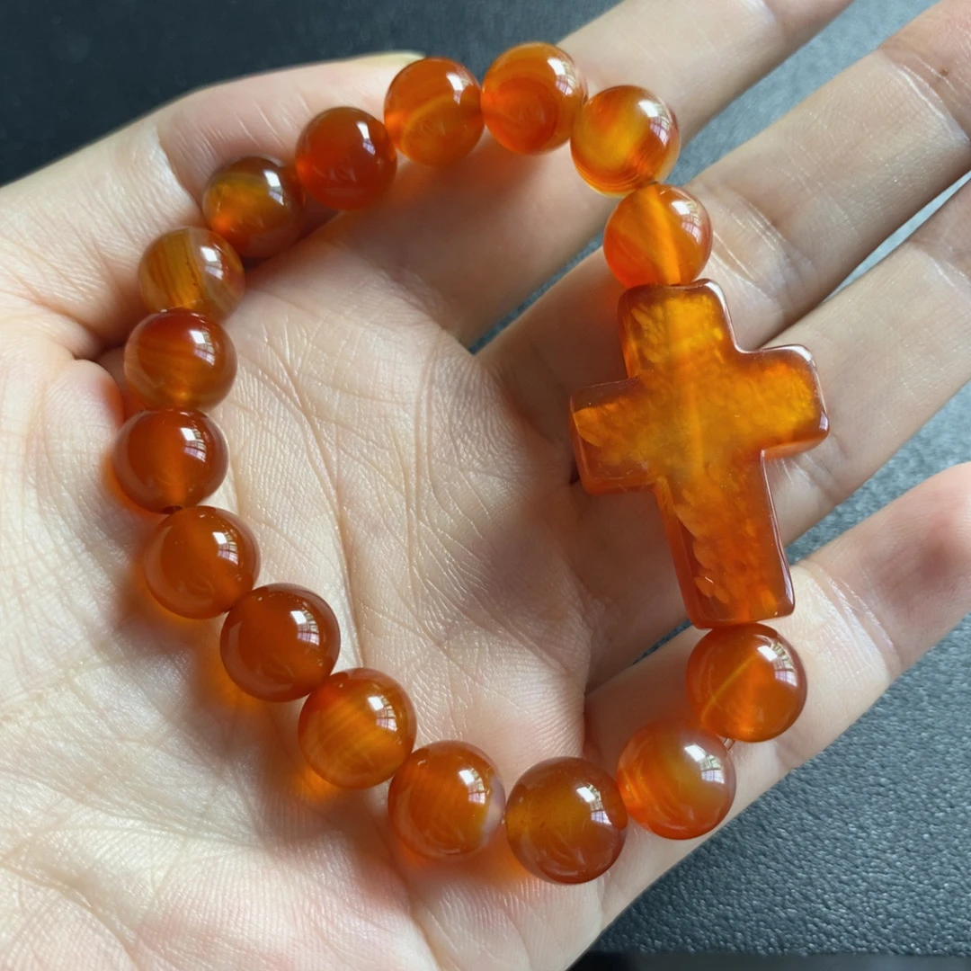 天然玛瑙十字架男女款手串12mm
