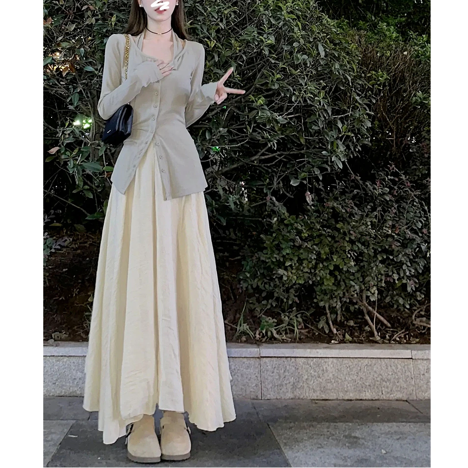 甜辣风半身裙T恤开衫上衣女秋装2025新款高腰小个子显高两件套装