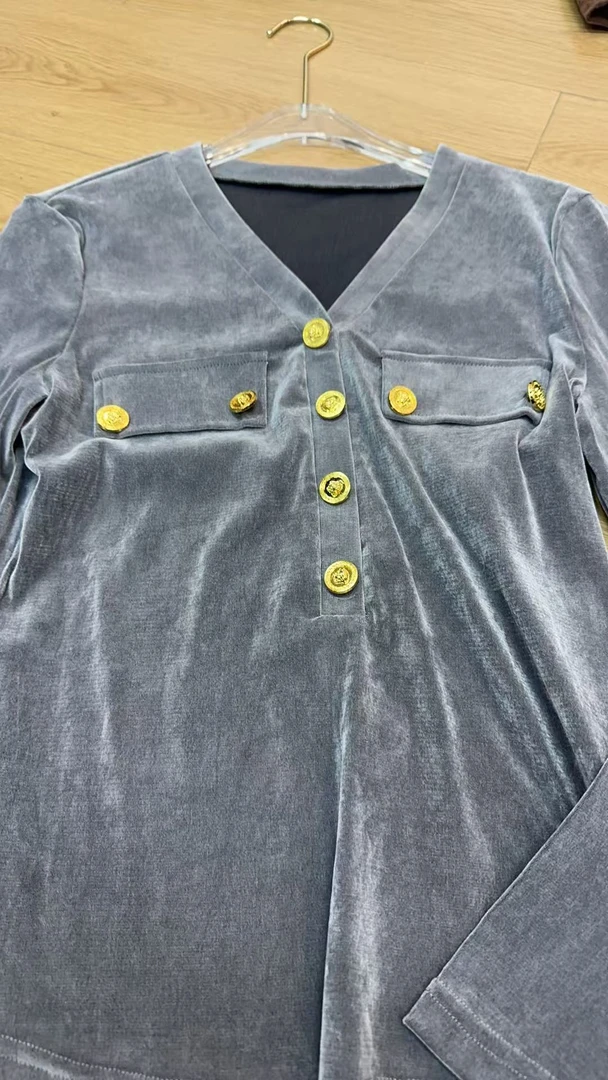 轻职风V领宽松型常规款T恤长款秋季休闲