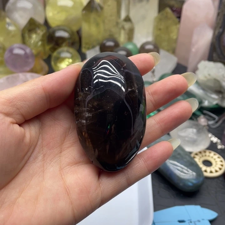 沙***沙水晶珠宝半成品未镶嵌120茶晶手持