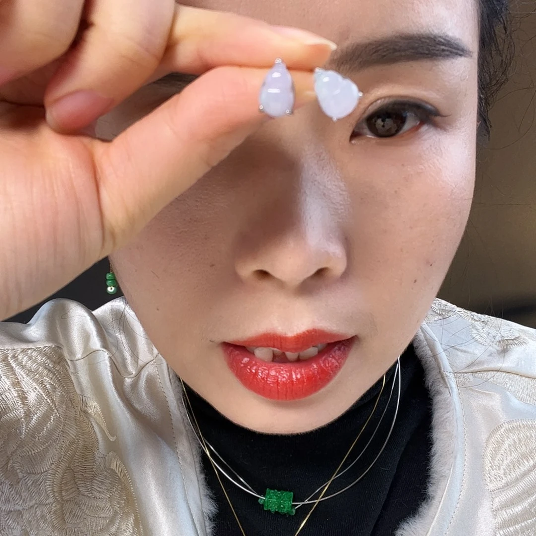 翡翠银S925镶嵌耳饰天然翡翠