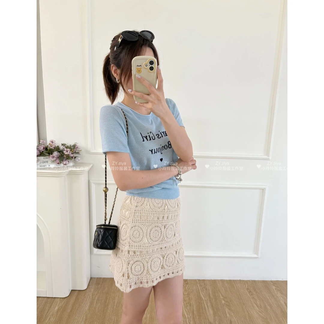 韩系撞色字母针织衫1022