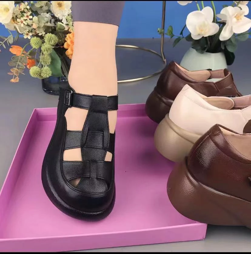 【柒菇凉推荐】罗马凉鞋软底透气包头包头凉鞋女士女鞋低帮镂空女