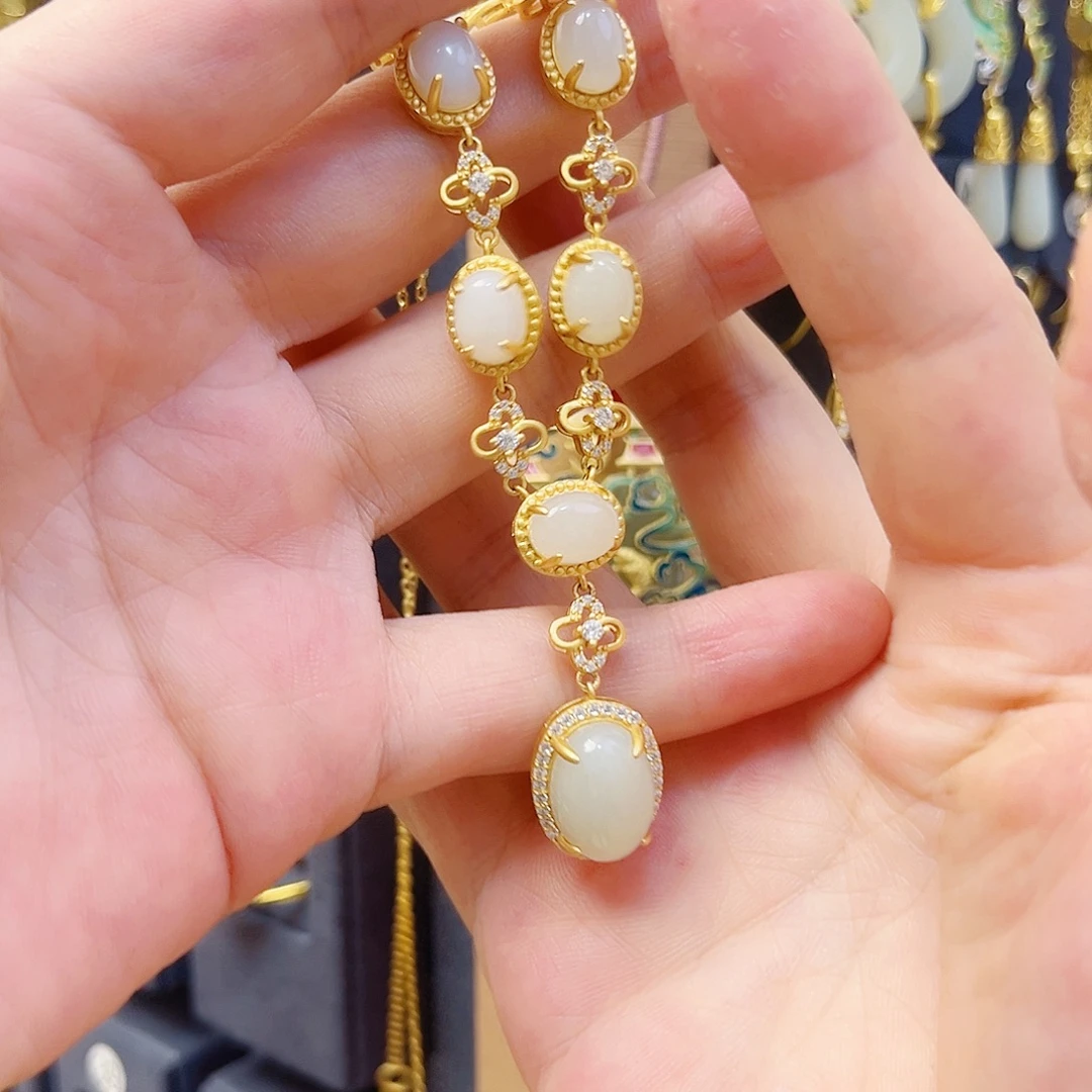 和田玉银S925镀金镶嵌颈饰