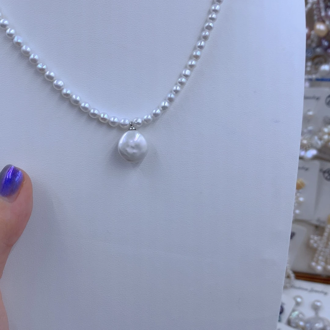 颈饰银S925镶嵌淡水珍珠