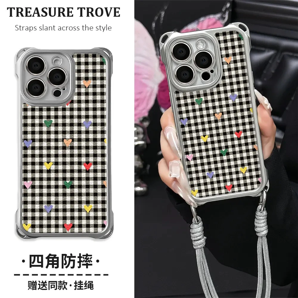 适用于苹果17华为OPPO小米VIVO高级感时髦四角挂绳手机壳YA0351
