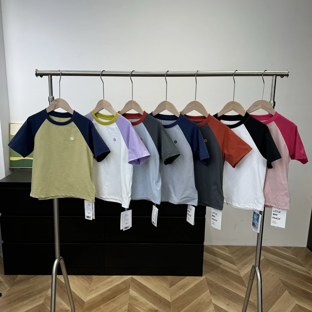 拼色插肩短袖T恤弹力夏季薄款中大男童女童T恤打底衫050402