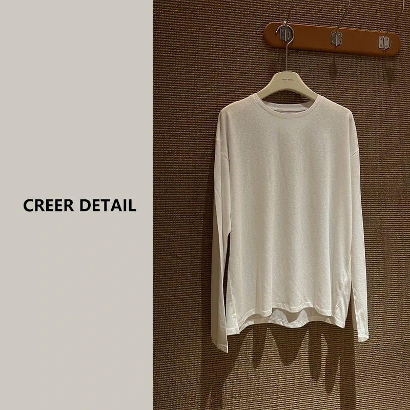 基础款微透亚麻混纺白T恤打底春季针织防晒上衣休闲百搭宽松