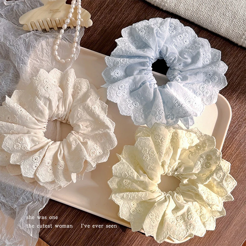 法式蕾丝双层大肠发圈女2025新款丸子头绳超大头花扎头发皮筋发绳