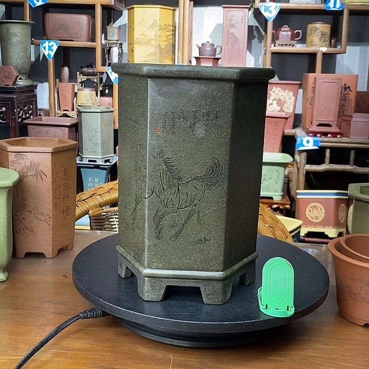 紫砂花盆天青泥六方