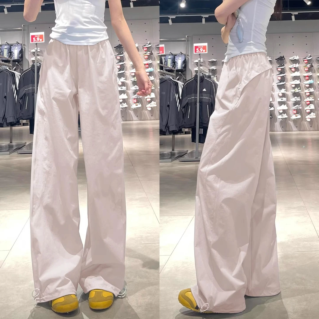 粉色速干工装裤女夏季薄2025新款小个子休闲阔腿裤宽松美式运动裤