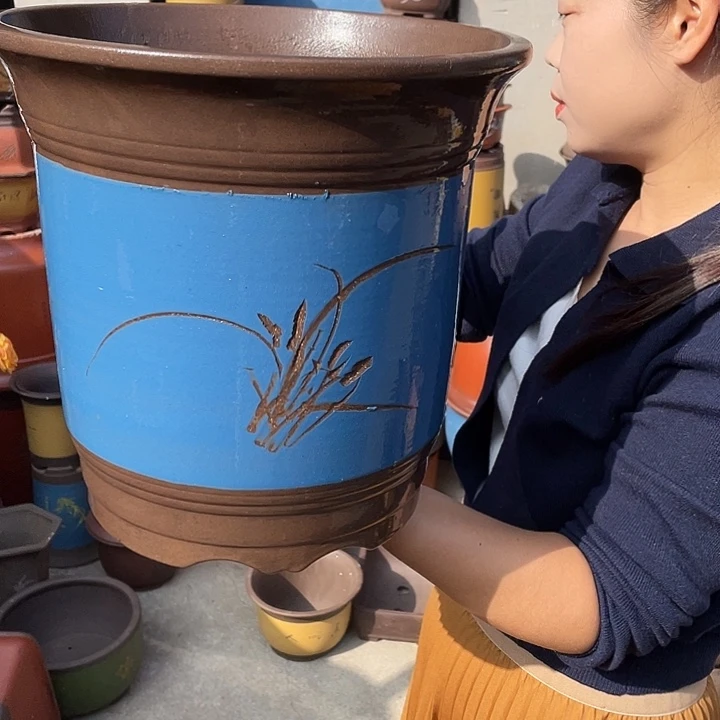 24蓝高栏花盆紫砂花盆紫砂花盆