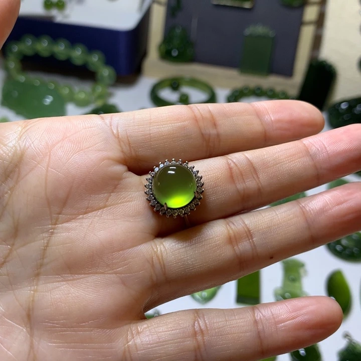 岫玉银S925镶嵌戒指戒指