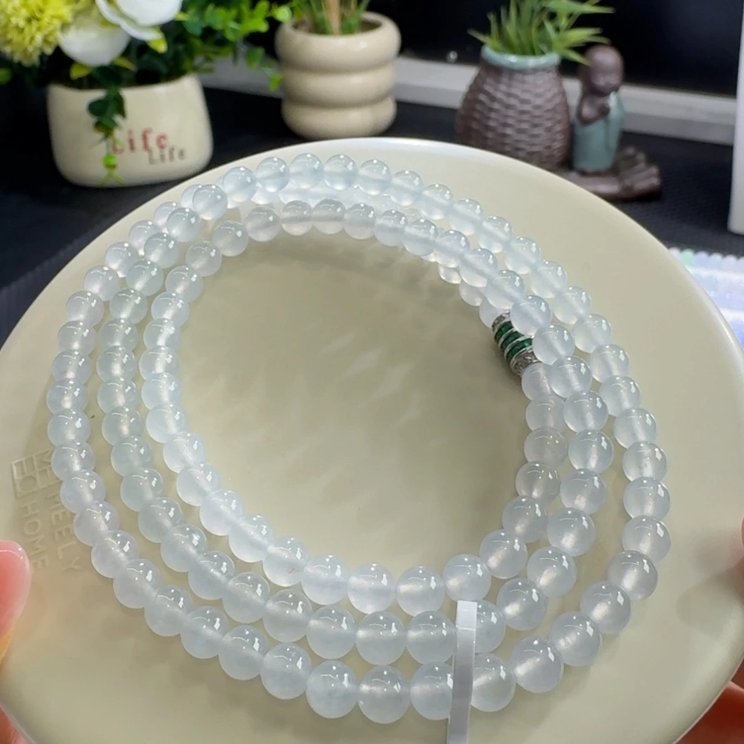 未镶嵌手链翡翠高冰淡蓝长串5.5mm