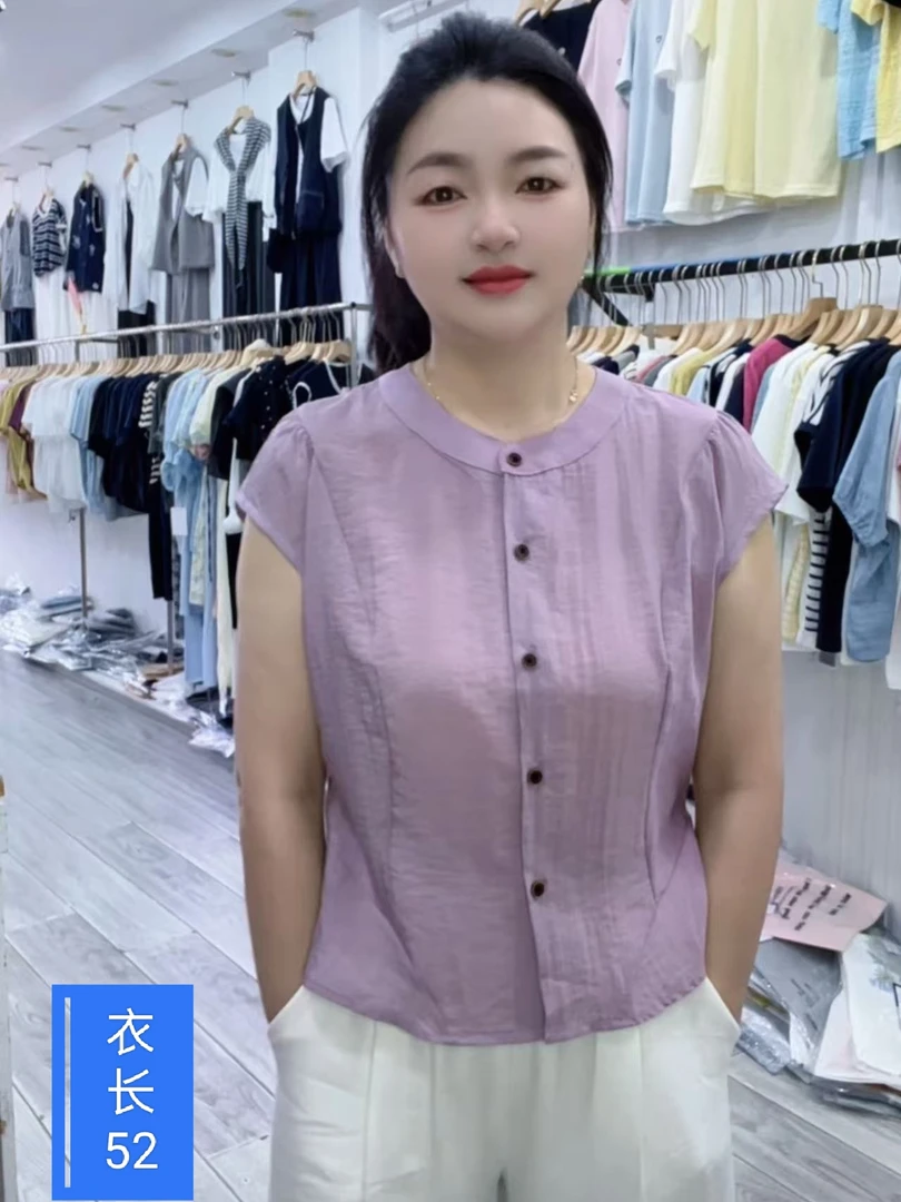夏季纯色T恤衬衫女士薄款上衣显瘦减龄百搭复古