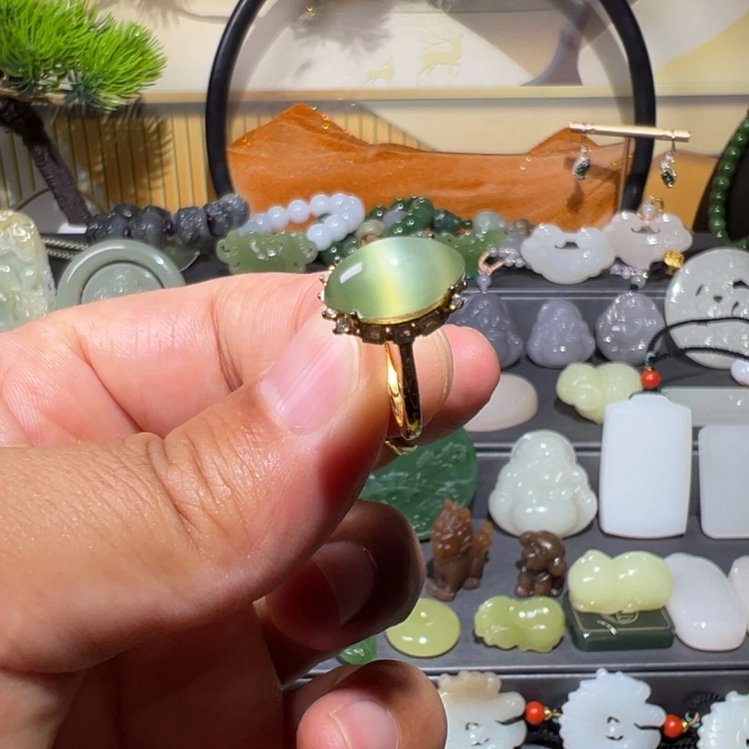 和田玉（碧玉）戒指银S925镶嵌艺*吒