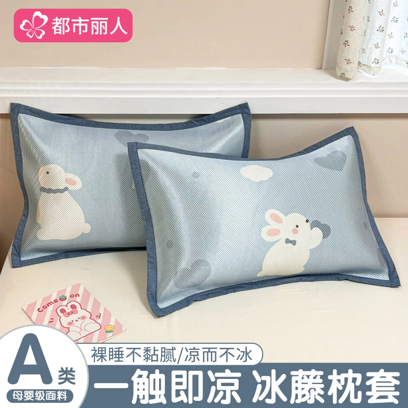 夏季冰丝枕套一对装儿童家用冰藤枕头套单个48cmx74cm枕芯内胆套