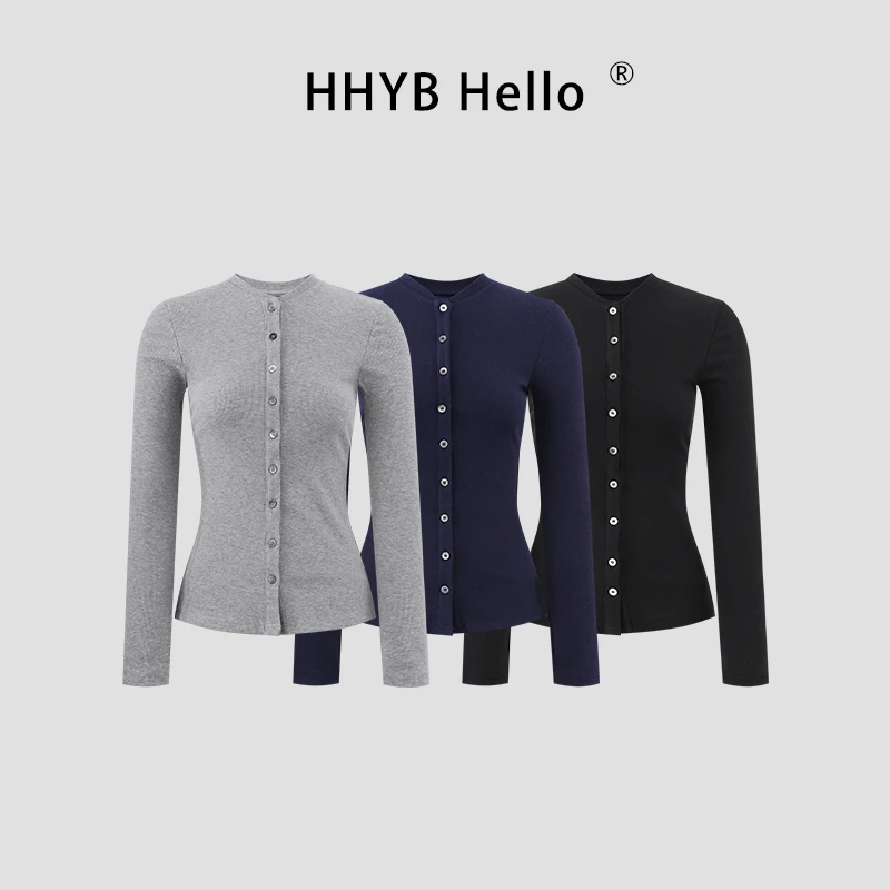 HHYB Hello长袖开衫T恤女秋季2025新款单穿内搭打底衫上衣250841