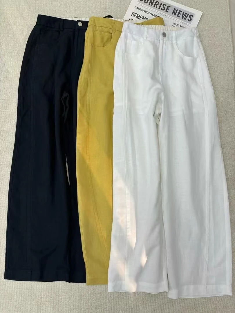 （南油娜姐）2025春夏新款：复古文艺老钱风松紧腰亚麻休闲裤25178