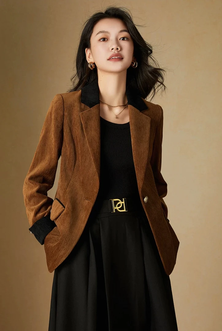 JIRUIMAN/吉瑞曼复古温柔都市修身型撞色小众设计气质外套W601