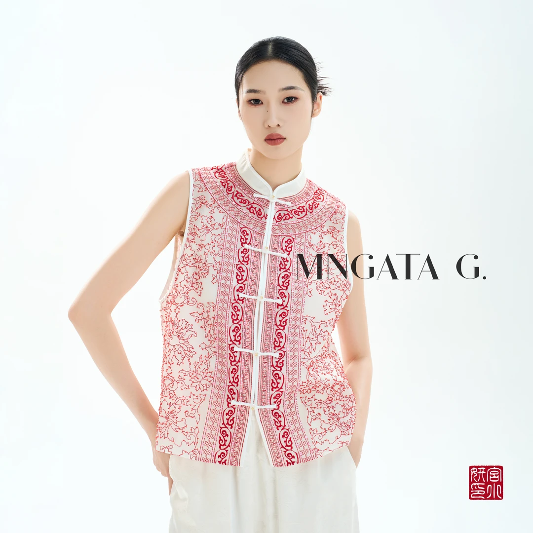 MNGATA G.宫小妍 【真丝·红妆】夏日新中式中国风真丝马甲5031942