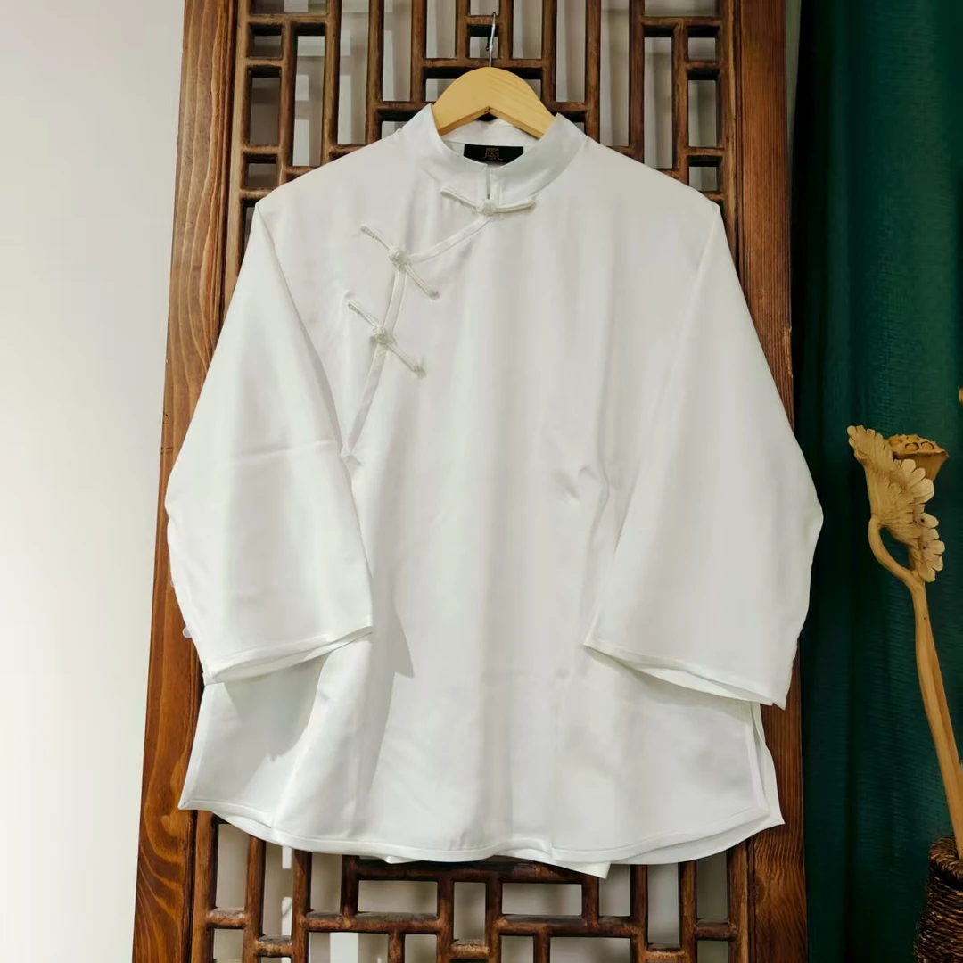 （HY605）LS605-1凤徕兮私人定制白色光板白包边斜襟盘扣短上衣