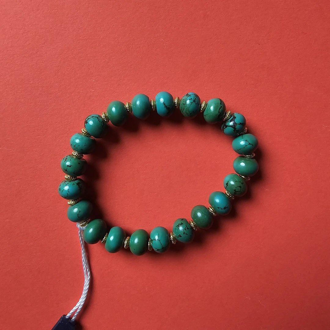 老矿绿松小苹果珠 9721