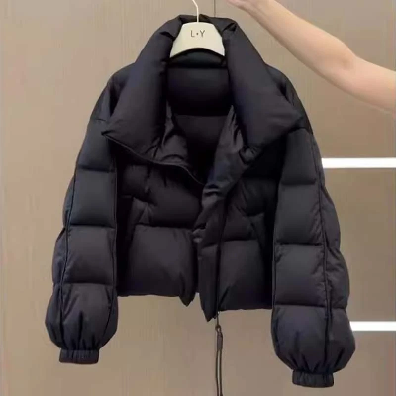 小个子设计感短款防寒棉服女冬季新款加厚百搭休闲黑色面包服外套