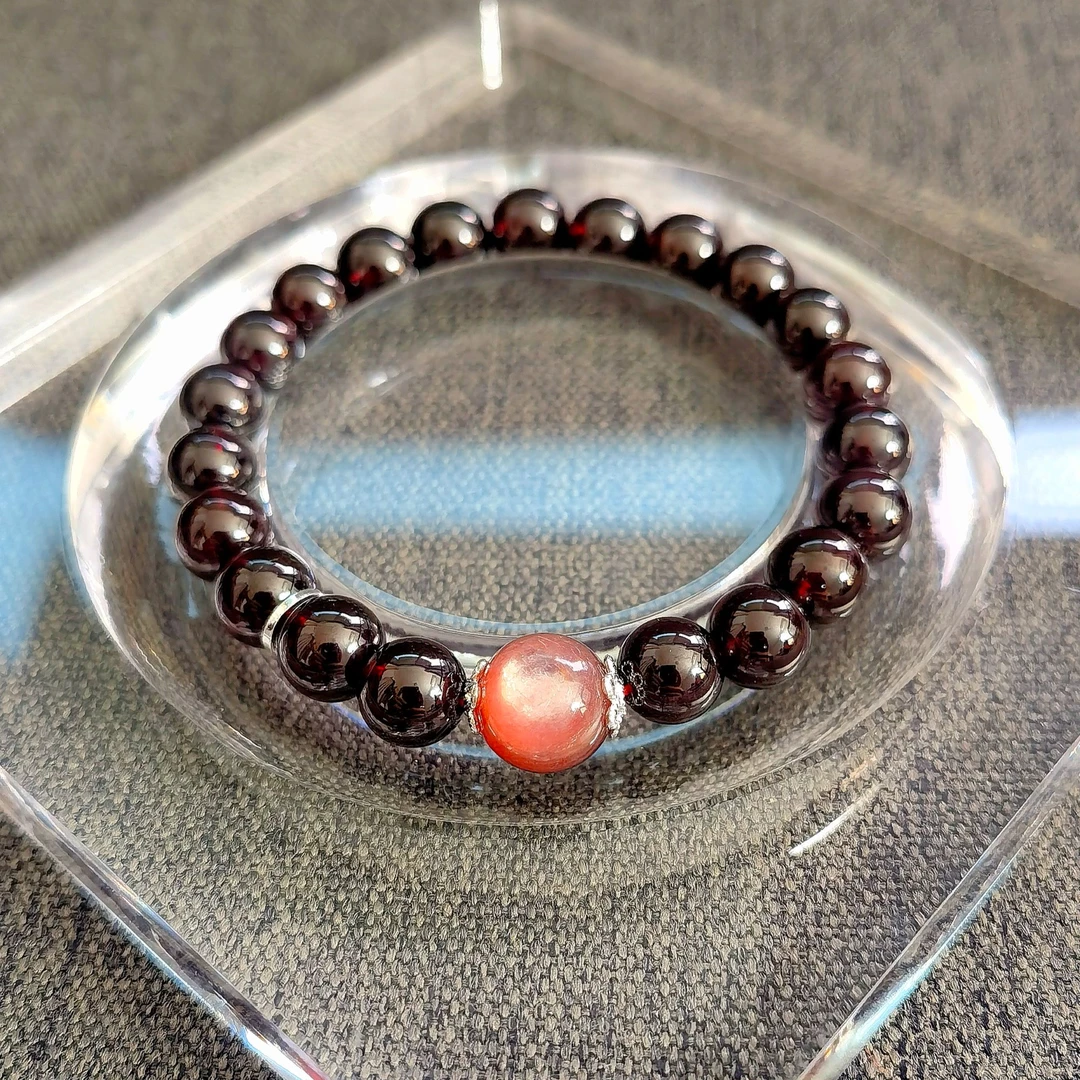 天然 石榴石 紫锂云母 卡8 原创手串