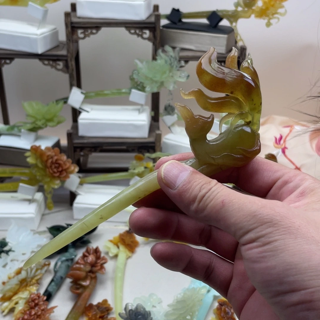 蛇纹石玉合金发饰发簪