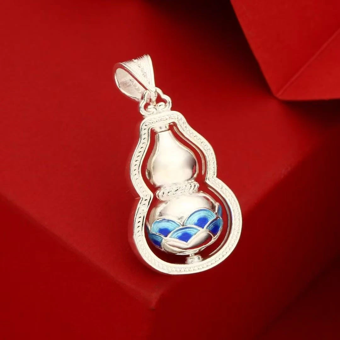吊坠足银 990国风珐琅彩手工花丝时来运转葫芦吊坠（不含链）