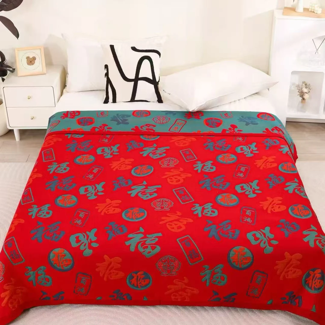 数码提花多层纱布毯床盖