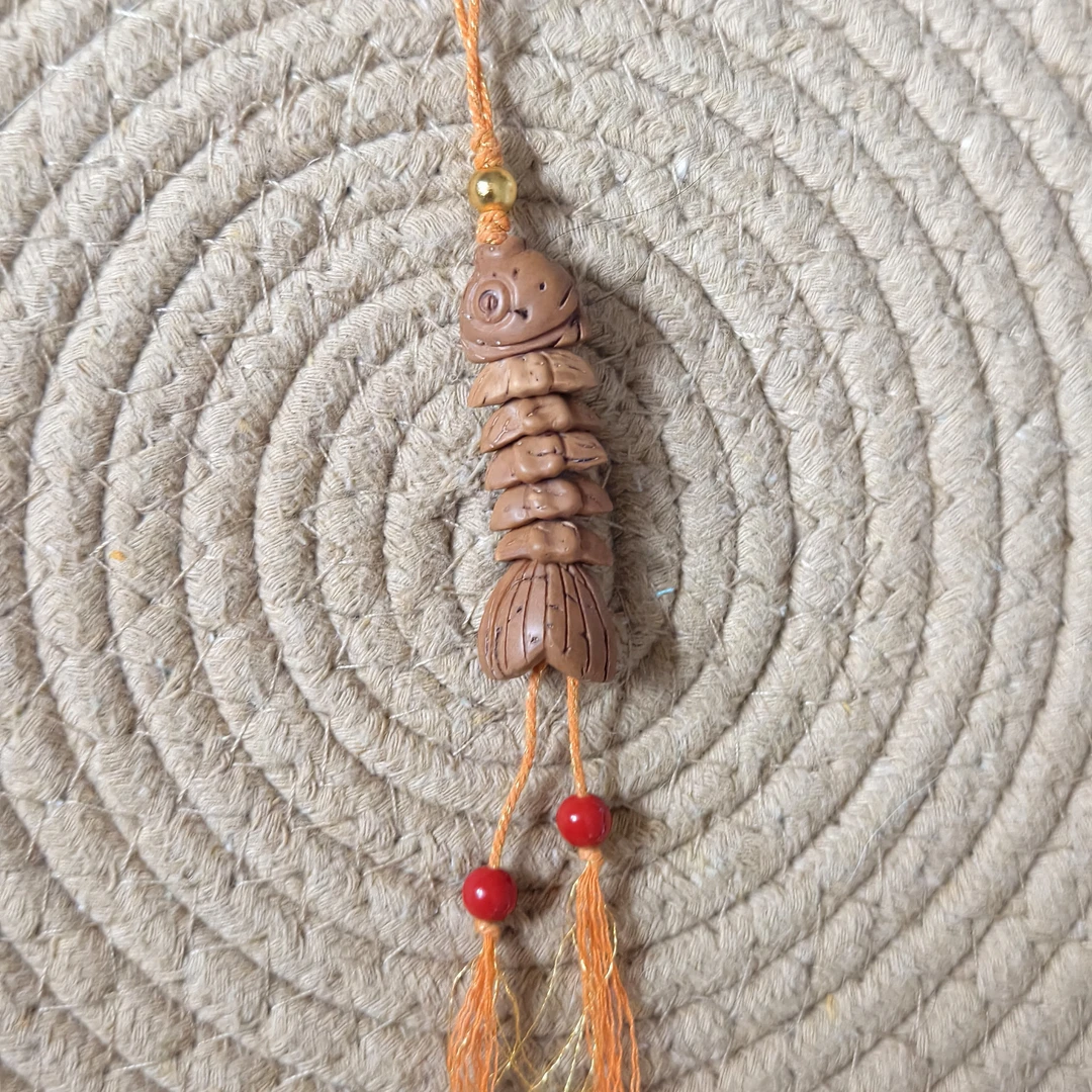 纯野生毛桃核纯手工雕刻鱼骨挂件