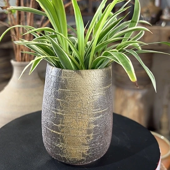 #柴烧裸烧窑变橘皮纹花插收纳