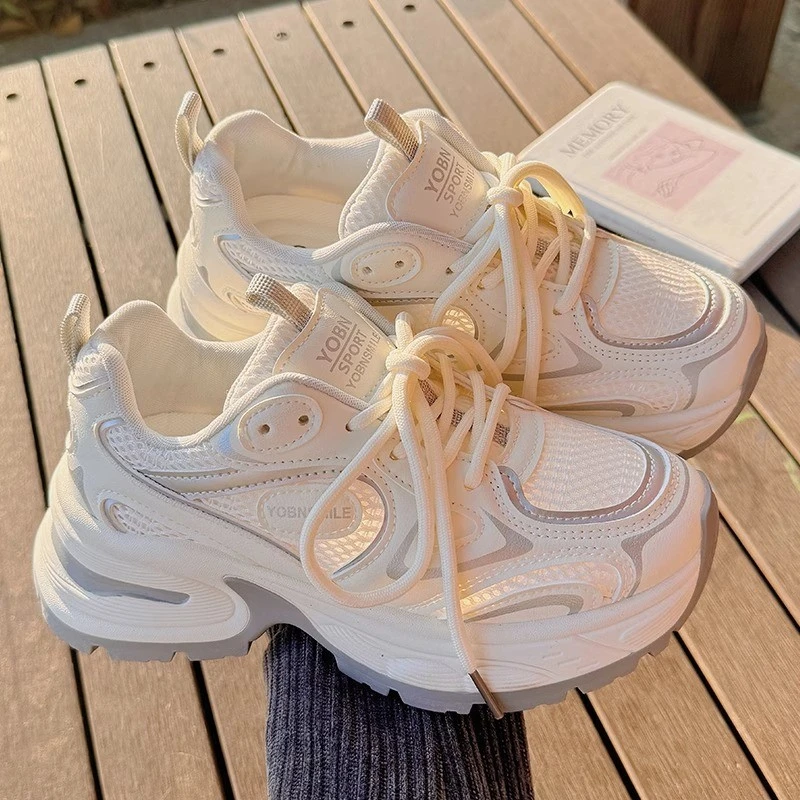 厚底老爹鞋女春夏夏季爆款小白鞋透气网面配裙子鞋子休闲运动鞋潮