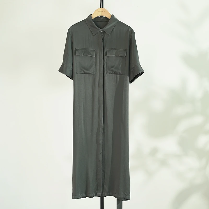 静奢风100%桑蚕丝24姆米砂洗双口袋连衣裙（240813）