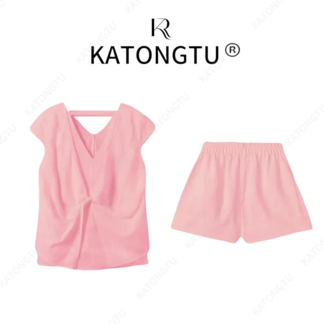 KATONGTU 【蝶语套装】 25新款100苎麻剪裁设计感短套装 DM2504092