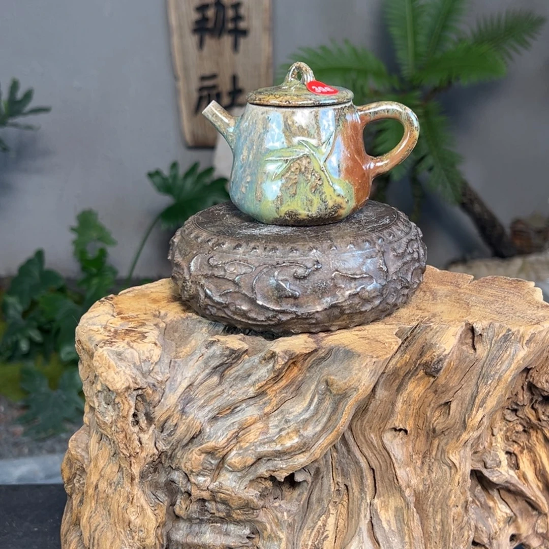 398柴烧手捏壶自然落灰釉