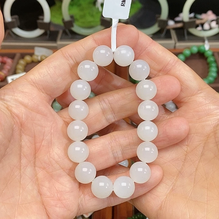 和田玉手链未镶嵌G1075卡十白玉颜色微差
