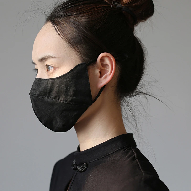 真丝香云纱龟裂纹口罩 加大双层防晒防风口罩