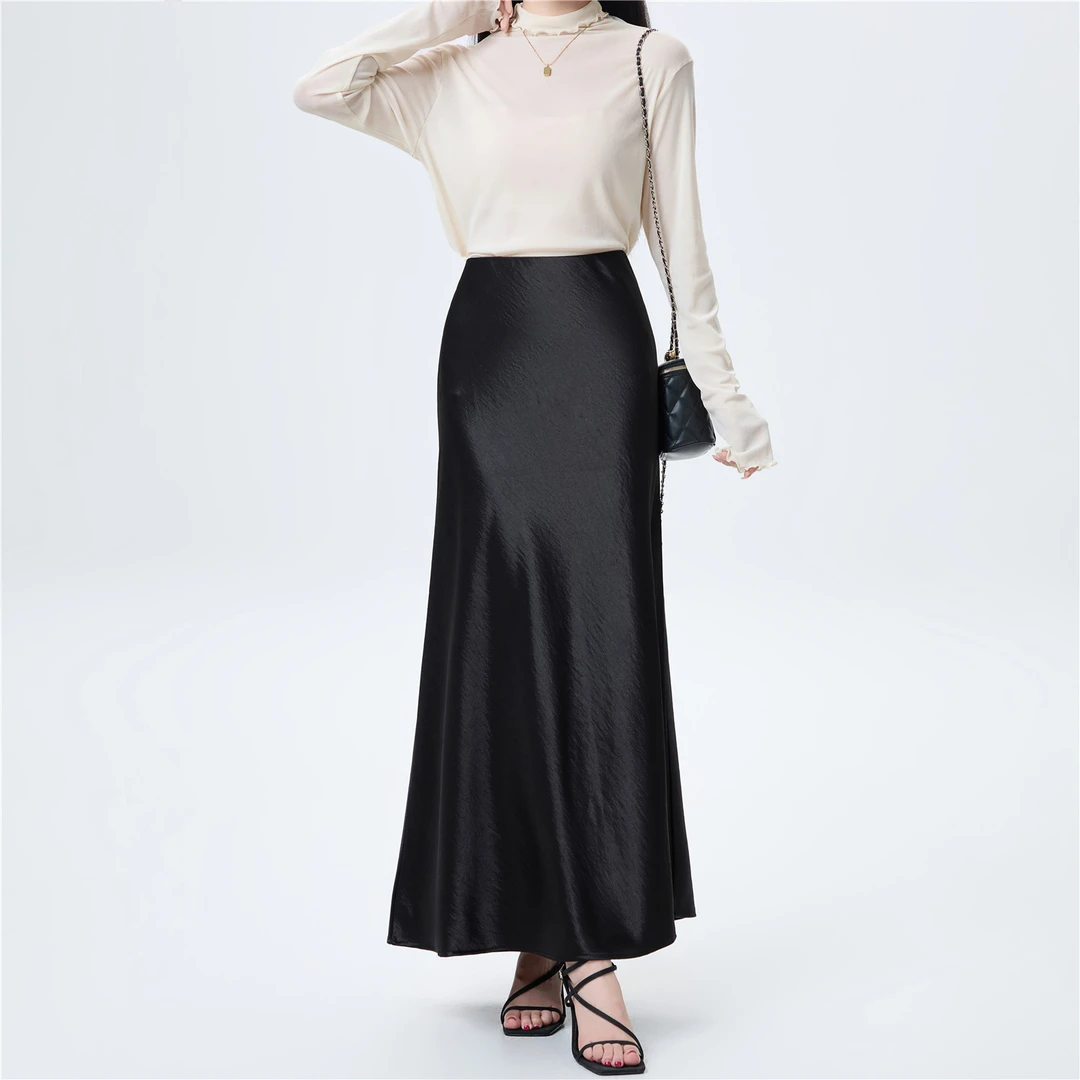 醋酸2025缎面高级高腰半身裙春夏秋季新款显瘦长款气质长裙