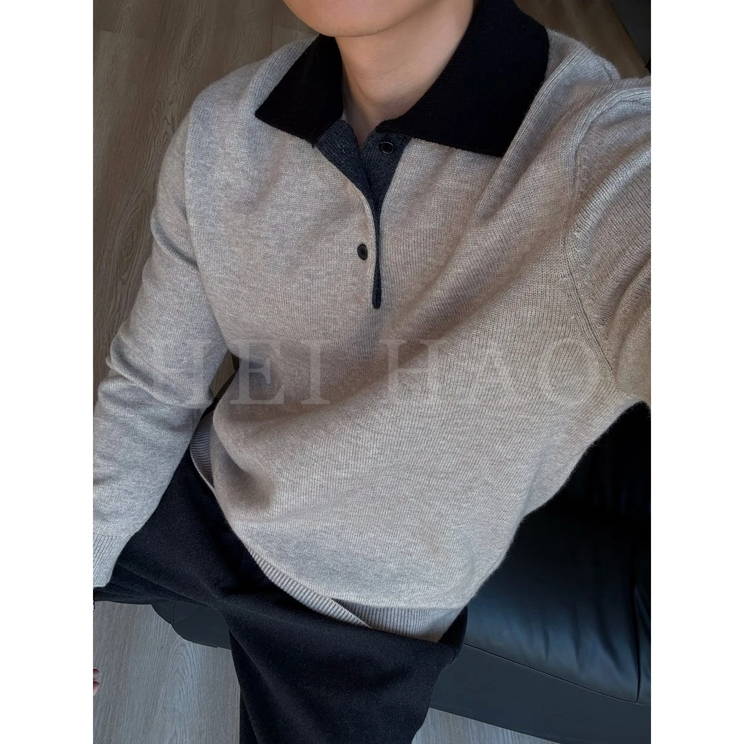 撞色拼色毛衣polo针织套头保暖翻领针织衫秋冬男士长袖