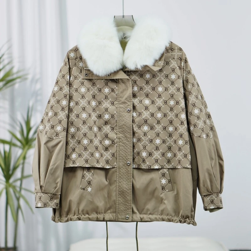 【三C・伊】S728-5  秋冬毛领满印羽绒派克Y22410425J10