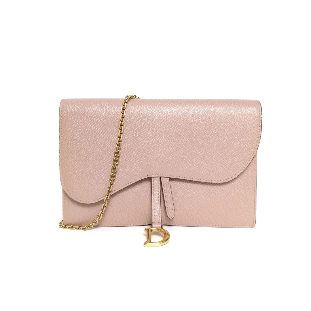 95新 DIOR/迪奥 小花Jerry活动 裸粉色 金扣 马鞍 链条WOC