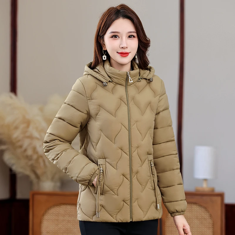 棉服女秋冬连帽保暖防风大口袋百搭小棉袄时尚冬季立领中老年9862